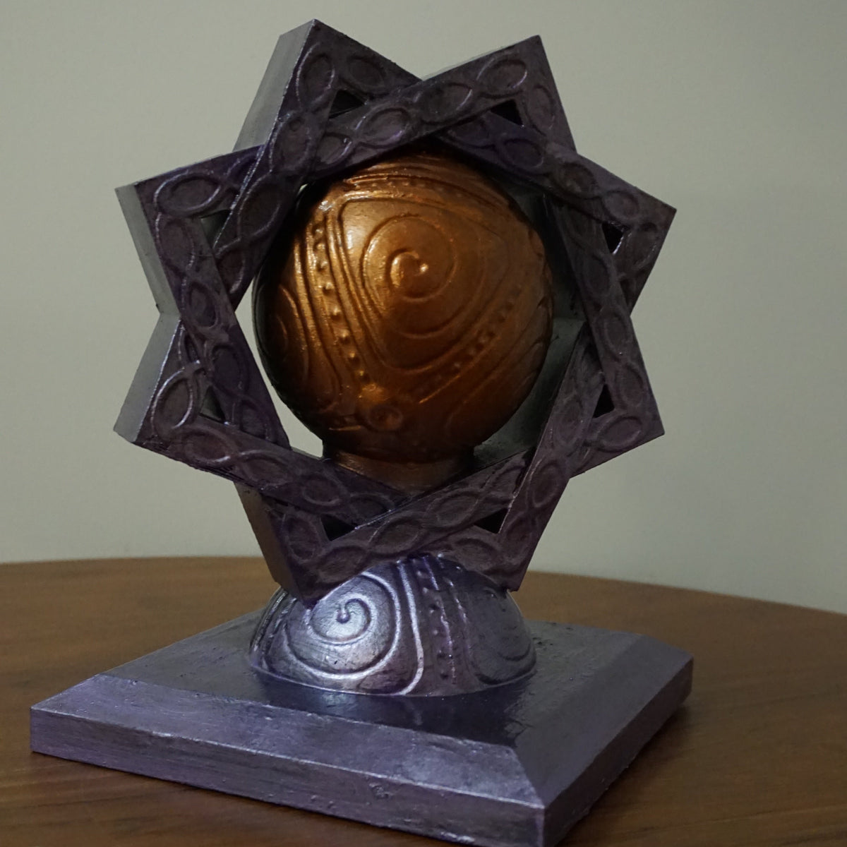 Fantasy Shrine Sculpture, Purple & Bronze Orb Altar, 4-40 Inches