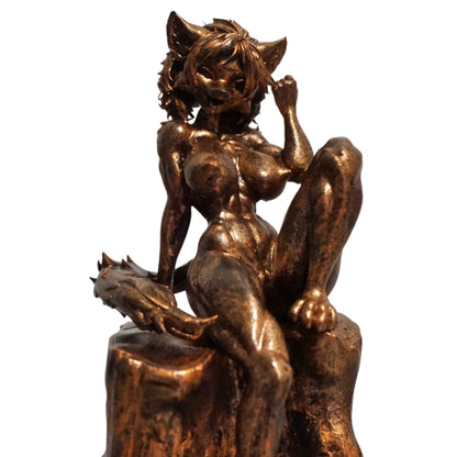 Furry Female Cat Sculpture, Nude Anthro Figurine, Multiple Colors & Sizes