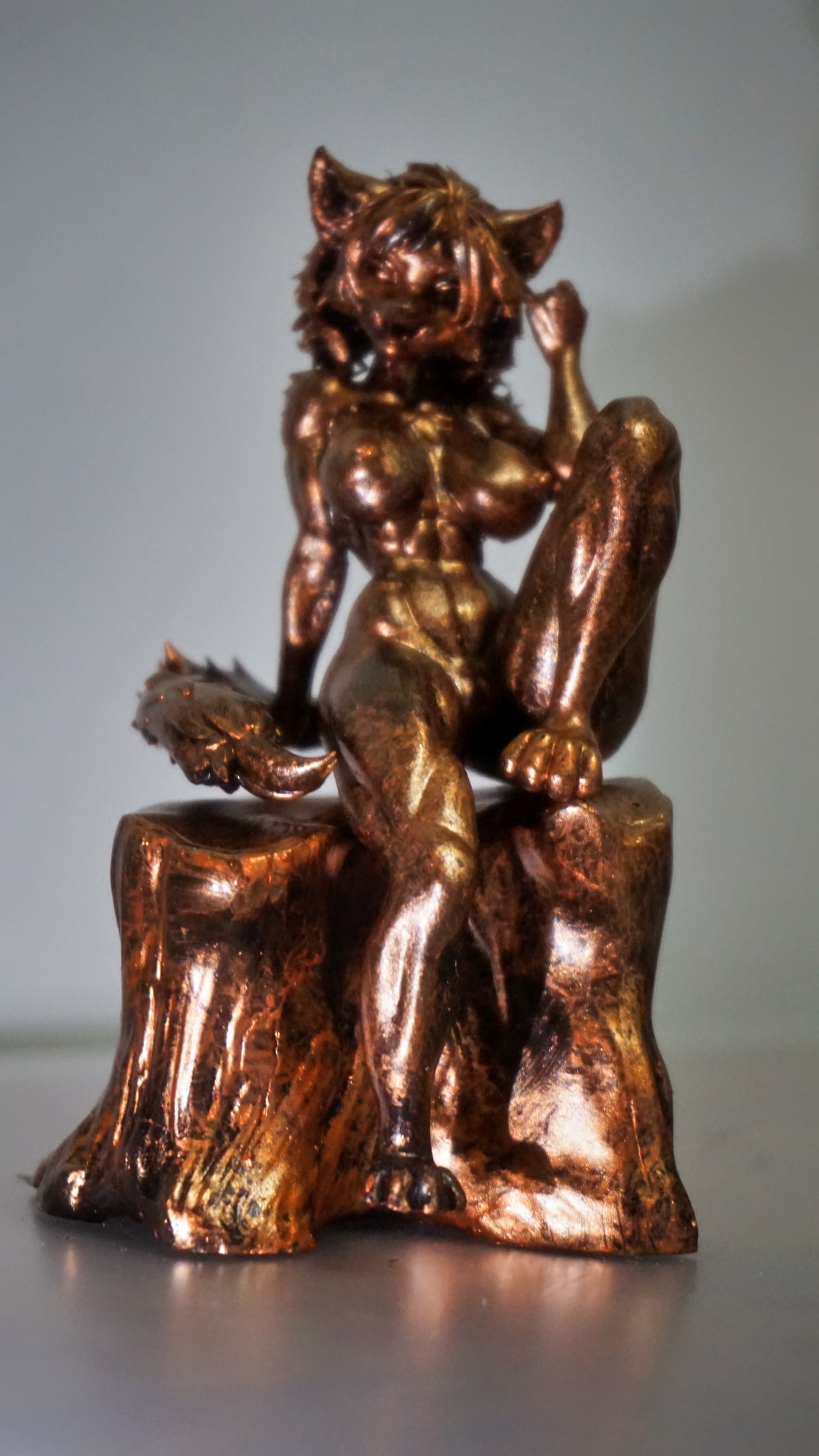 Furry Female Cat Sculpture, Nude Anthro Figurine, Multiple Colors & Sizes