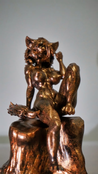 Furry Female Cat Sculpture, Nude Anthro Figurine, Multiple Colors & Sizes