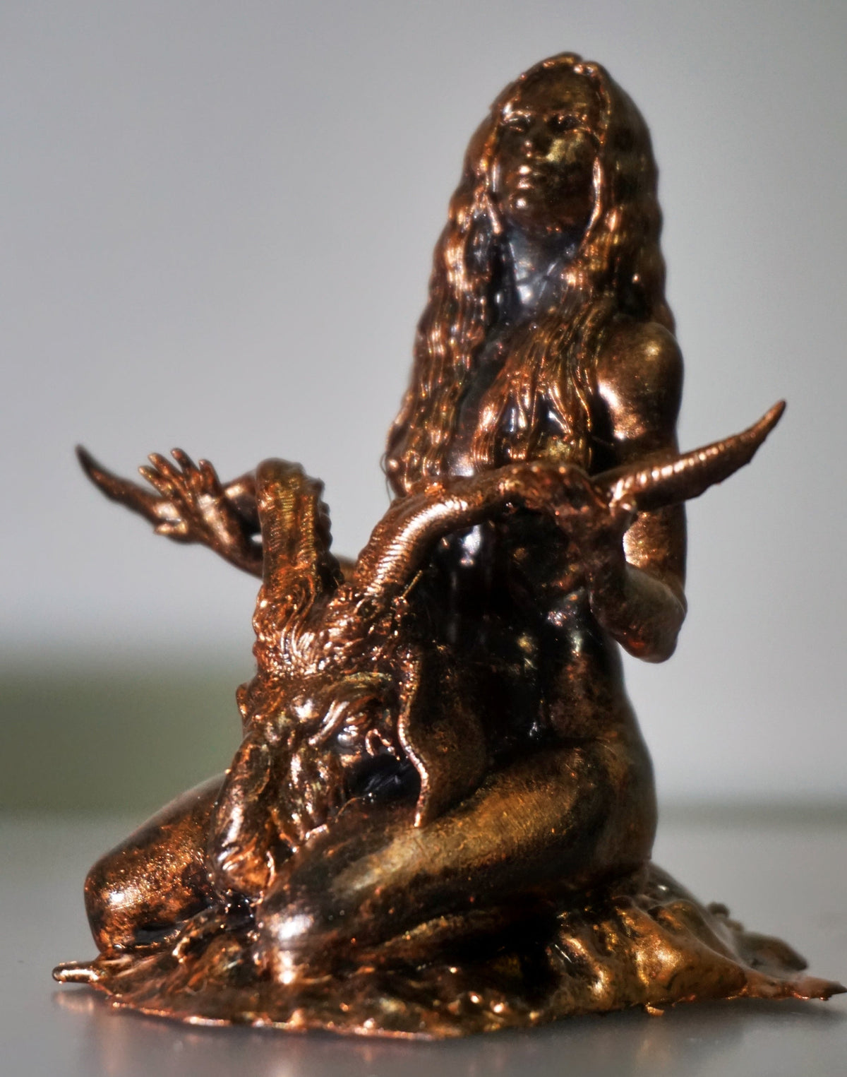 Occult Goat Statue, Female Figure with Severed Head, Gothic Ritual Sculpture