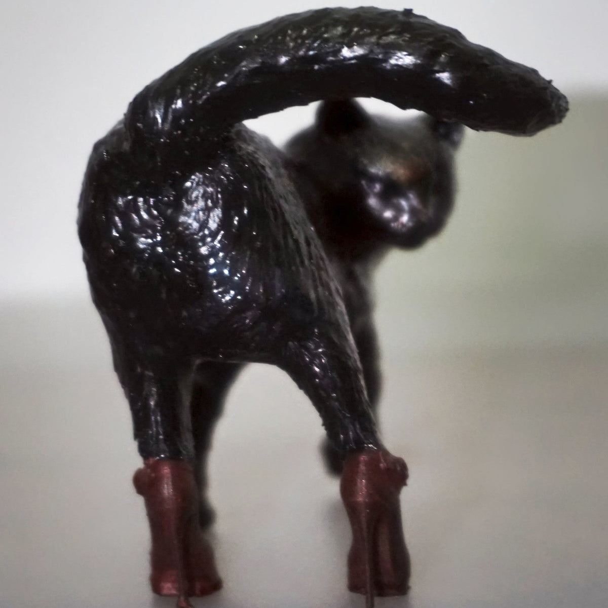 Funny Cat Statue, Sassy Black with Red High Heels, Unique Gift