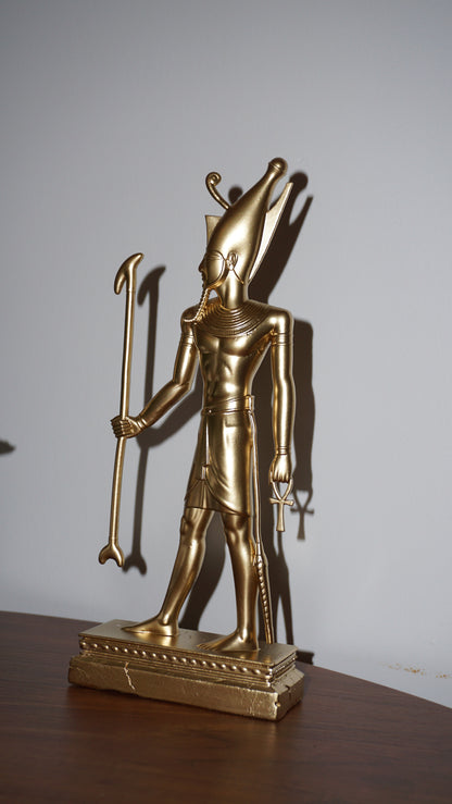 Atum Statue | Gold Egyptian Creator God Sculpture | Ancient Egypt Primordial Deity Figurine | Golden Egyptian Mythology Decor