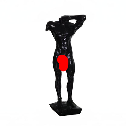 Glossy Black Male Nude Statue | Muscular Man Sculpture | Classical Male Torso Figurine | Modern Masculine Art | Contemporary Home Decor