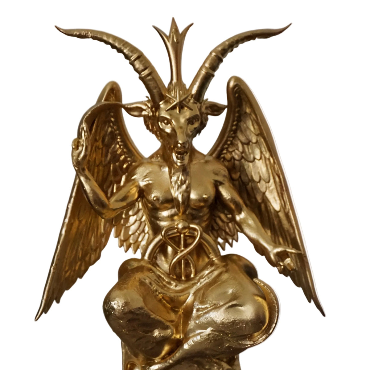 Baphomet Statue | Gold Occult Goat Deity Sculpture | Winged Baphomet Figurine | Gothic Alchemy & Esoteric Art Decor
