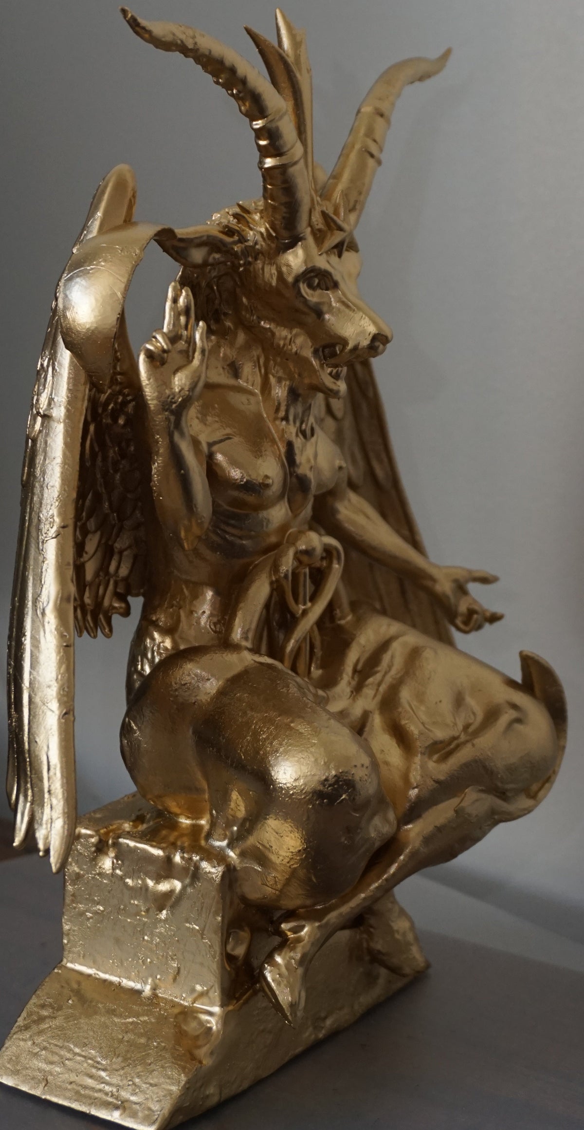 Baphomet Statue | Gold Occult Goat Deity Sculpture | Winged Baphomet Figurine | Gothic Alchemy & Esoteric Art Decor