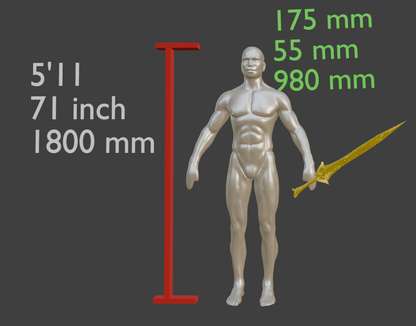Miniature Elven Sword, ABS Resin, 1:2 to 1:16 Scale Options