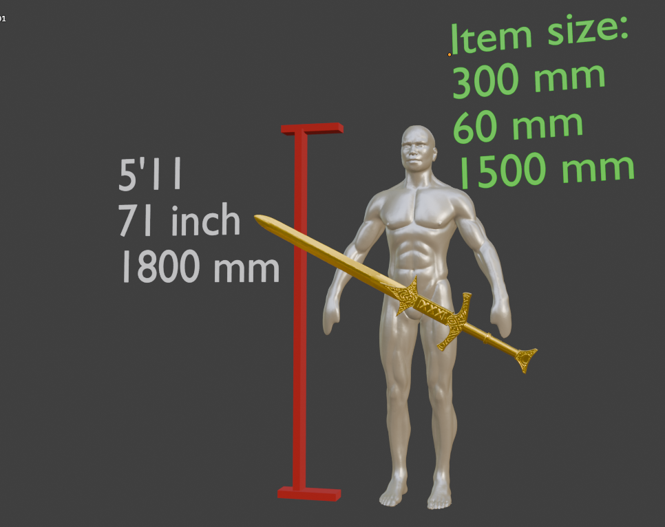 Miniature Great Sword, Steel Miniature Format, 1:2 to 1:16 Scales