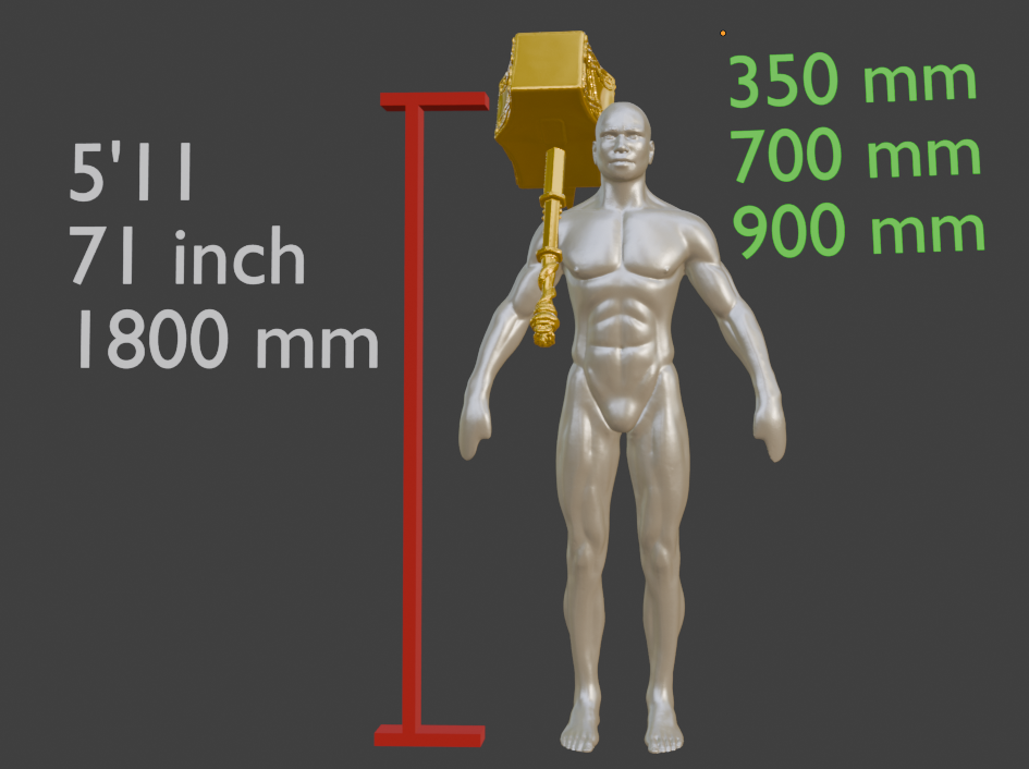 Battle Hammer Miniature, 350X700X900 Mm Scale Options, Abs Resin