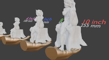 Furry Female Cat Sculpture, Nude Anthro Figurine, Multiple Colors & Sizes