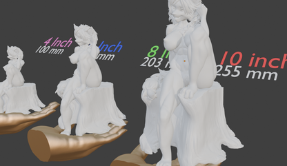 Furry Female Cat Sculpture, Nude Anthro Figurine, Multiple Colors & Sizes
