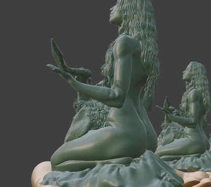 Occult Goat Statue, Female Figure with Severed Head, Gothic Ritual Sculpture