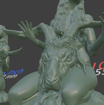 Occult Goat Statue, Female Figure with Severed Head, Gothic Ritual Sculpture