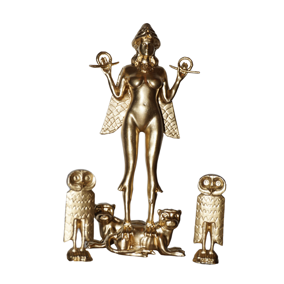 Ishtar Statue | Gold Mesopotamian Goddess Sculpture | Inanna Goddess of Love & War | Ancient Babylonian Mythology Figurine | Historical Decor