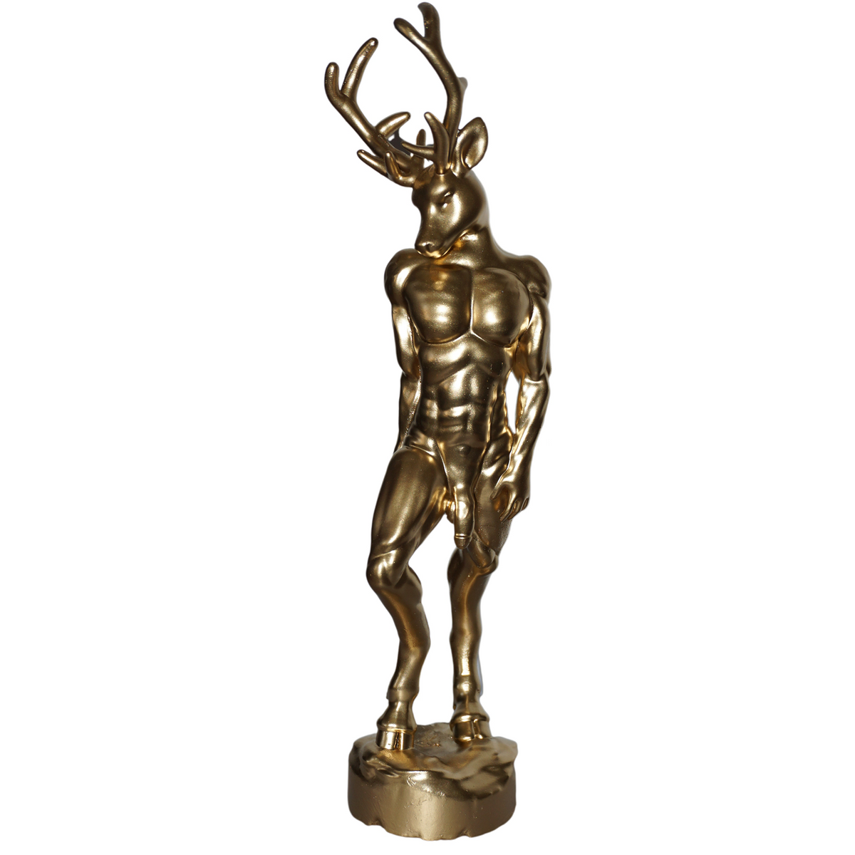 Gold Deer Man Statue | Sensual Nude Stag Sculpture | Muscular Male Deer Figurine | Anthropomorphic Fantasy Art | Gothic Nature Decor