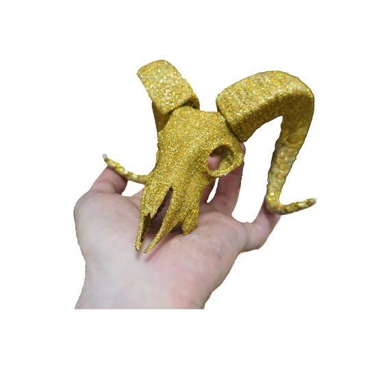 Glittered Goat Skull – Decorative Horned Display Piece